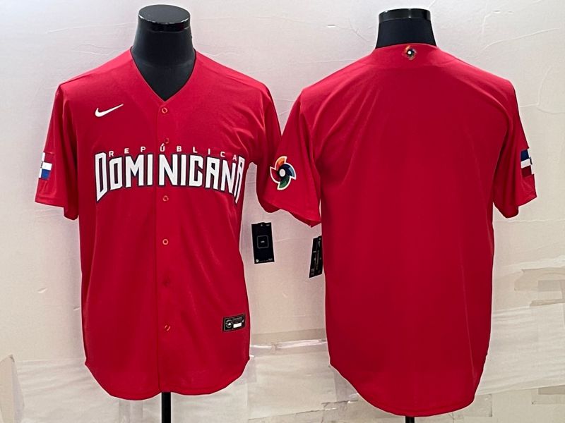 Men 2023 World Cub Dominican Blank Red Nike MLB Jersey2
